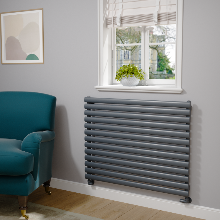 Sorrento Linea Dark Grey Anthracite Oval Designer Radiator 767x1000mm Single Panel 3147 BTU - Horizontal Bars - Image 2