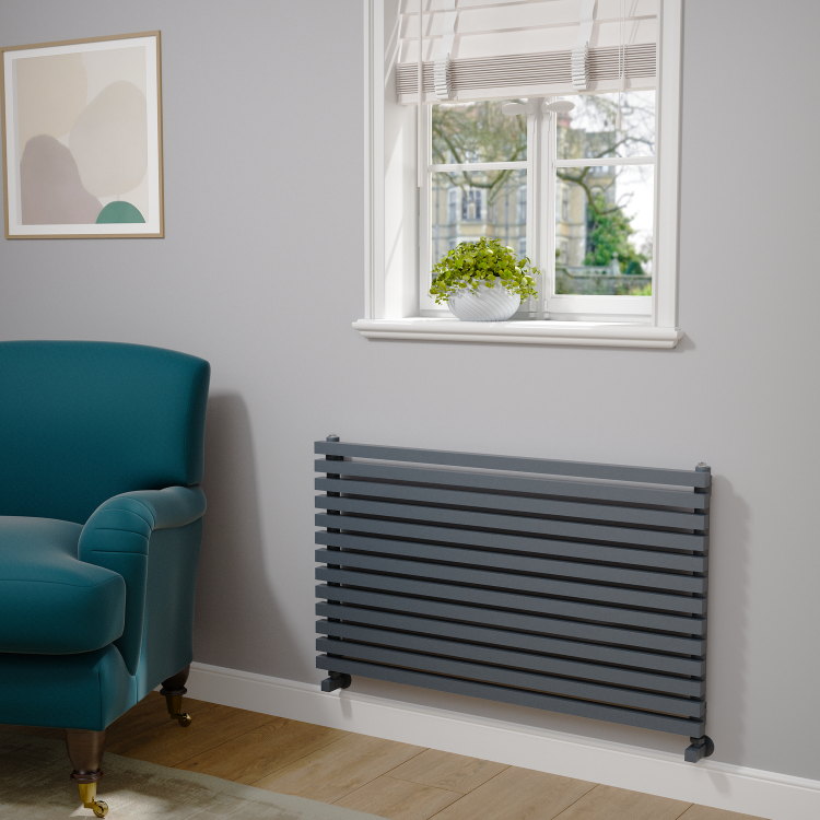 Ravello Linea Dark Grey Anthracite Square Designer Radiator 585x1000mm Single Panel 2785 BTU - Horizontal Bars - Image 2