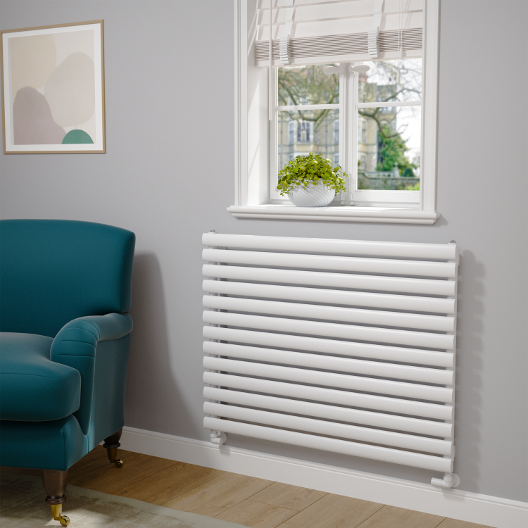 Sorrento Linea White Oval Designer Radiator 767x1000mm Single Panel 3147 BTU - Horizontal Bars - Image 2