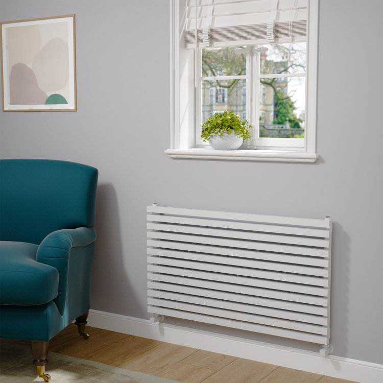 Riace Linea Midnight Black Flat Designer Radiator 630x1200mm Single Panel 2881 BTU - Horizontal Bars - Image 2