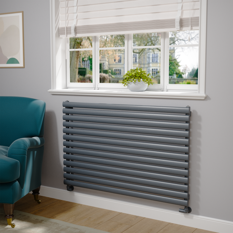 Sorrento Linea Dark Grey Anthracite Oval Designer Radiator 767x1200mm Single Panel 3724 BTU - Horizontal Bars - Image 2