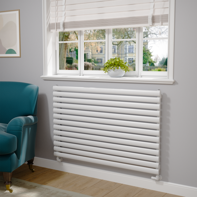 Sorrento Linea White Oval Designer Radiator 767x1200mm Single Panel 3724 BTU - Horizontal Bars - Image 2