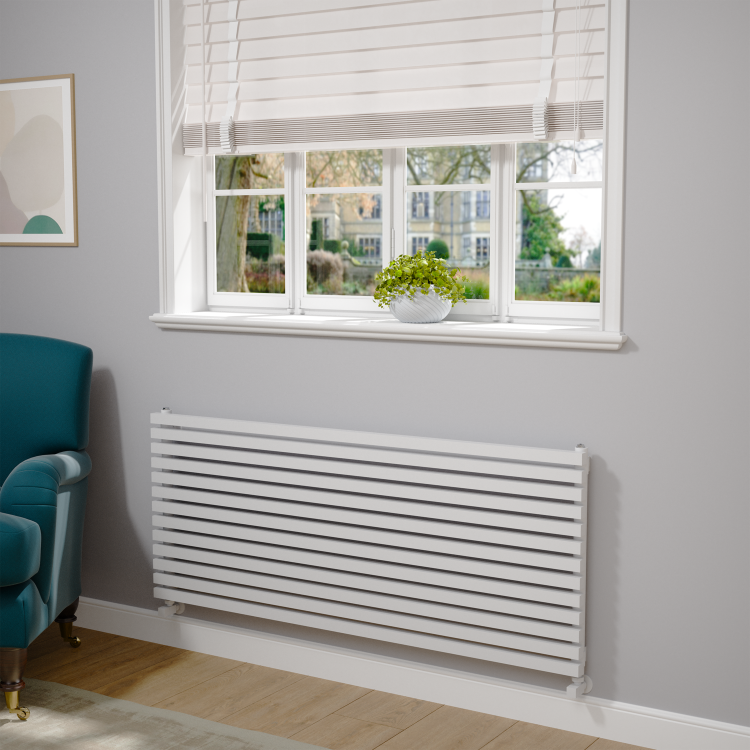 Ravello Linea White Square Designer Radiator 585x1400mm Single Panel 3782 BTU - Horizontal Bars - Image 2