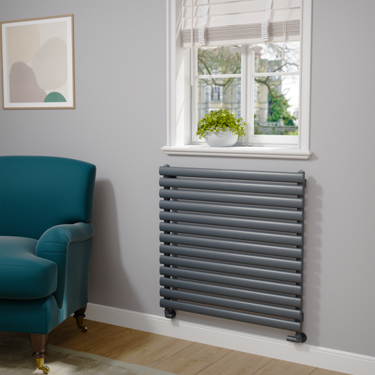 Sorrento Linea Dark Grey Anthracite Oval Designer Radiator 767x800mm Single Panel 2577 BTU - Horizontal Bars - Image 2