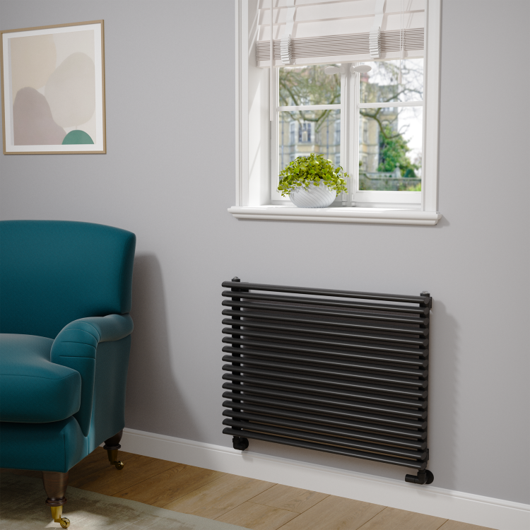 Ravello Linea Dark Grey Anthracite Square Designer Radiator 810x800mm Single Panel 3150 BTU - Horizontal Bars - Image 2