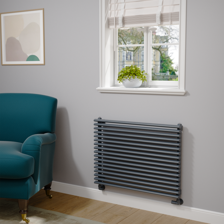 Ventura Linea Dark Grey Anthracite Oval Unique Designer Radiator 595x800mm Single Panel 2386 BTU - Horizontal Bars - Image 2