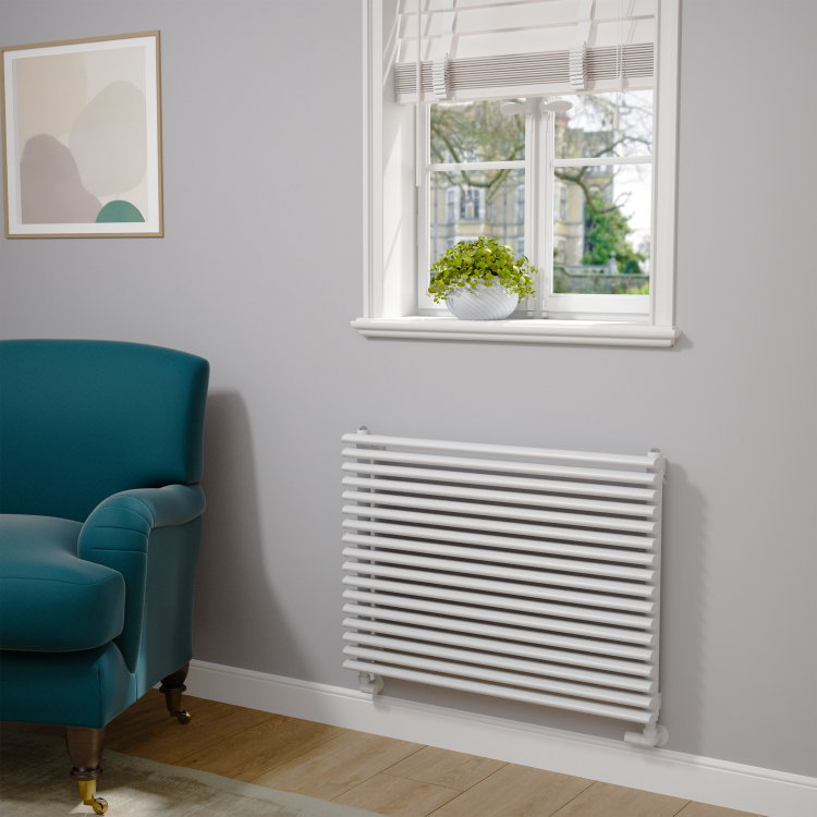 Ventura Linea White Oval Unique Designer Radiator 595x800mm Single Panel 2386 BTU - Horizontal Bars - Image 2