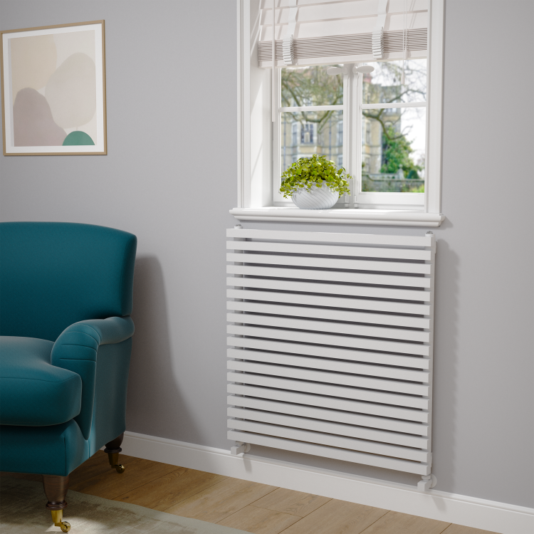 Ravello Linea White Square Designer Radiator 810x800mm Single Panel 3150 BTU - Horizontal Bars - Image 2