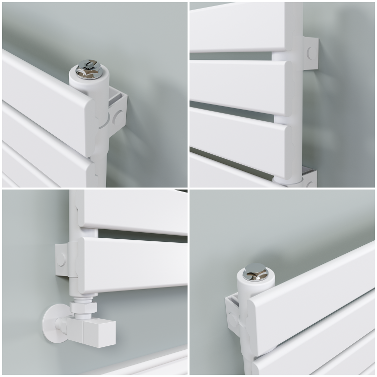 Riace Linea White Flat Designer Radiator 350x1000mm Single Panel 1352 BTU - Horizontal Bars - Image 3