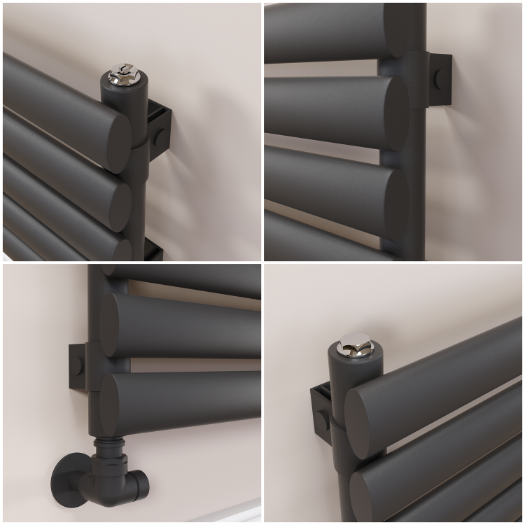 Sorrento Linea Midnight Black Oval Designer Radiator 295x1400mm Single Panel 1659 BTU - Horizontal Bars - Image 3