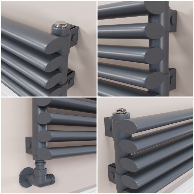 Ventura Linea Dark Grey Anthracite Oval Unique Designer Radiator 175x1400mm Single Panel 1348 BTU - Horizontal Bars - Image 3