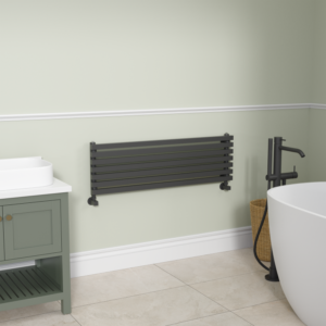 Ravello Linea Midnight Black Square Designer Radiator 315x1000mm Single Panel 1502 BTU - Horizontal Bars