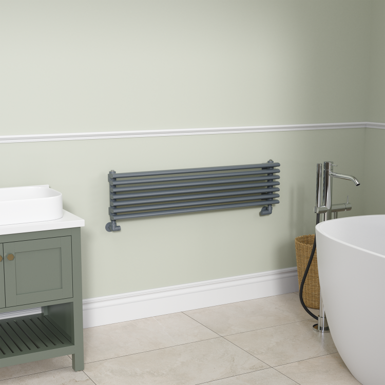 Ventura Linea Dark Grey Anthracite Oval Unique Designer Radiator 245x1000mm Single Panel 1242 BTU - Horizontal Bars - Image 2