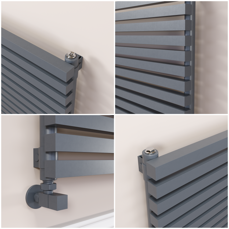 Ravello Linea Dark Grey Anthracite Square Designer Radiator 315x1400mm Single Panel 2034 BTU - Horizontal Bars - Image 3