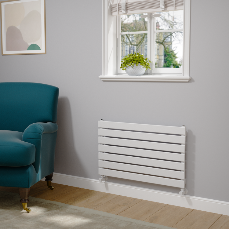 Riace Linea White Flat Designer Radiator 490x800mm Single Panel 1546 BTU - Horizontal Bars