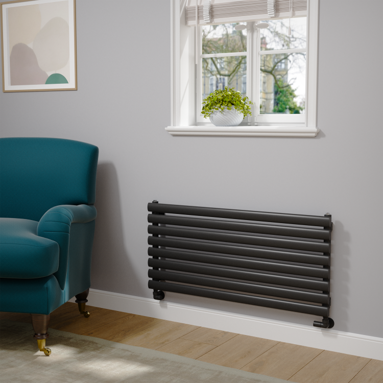 Sorrento Linea Midnight Black Oval Designer Radiator 472x1000mm Single Panel 1935 BTU - Horizontal Bars - Image 2