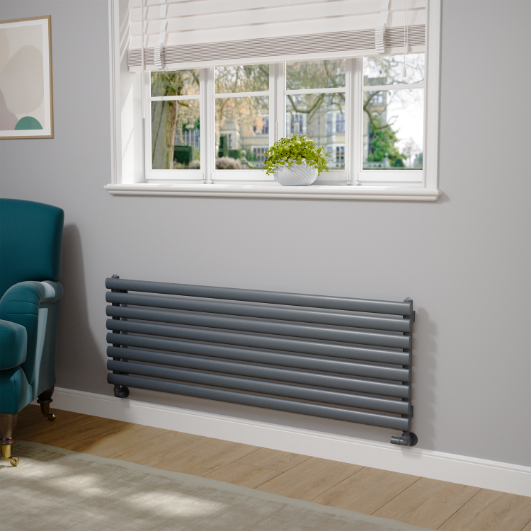 Sorrento Linea Dark Grey Anthracite Oval Designer Radiator 472x1400mm Single Panel 2655 BTU - Horizontal Bars - Image 2