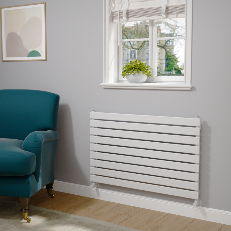 Riace Linea White Flat Designer Radiator 630x1000mm Single Panel 2433 BTU - Horizontal Bars - Image 2