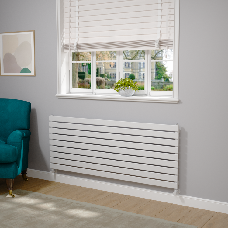 Riace Linea White Flat Designer Radiator 630x1600mm Single Panel 3795 BTU - Horizontal Bars - Image 2