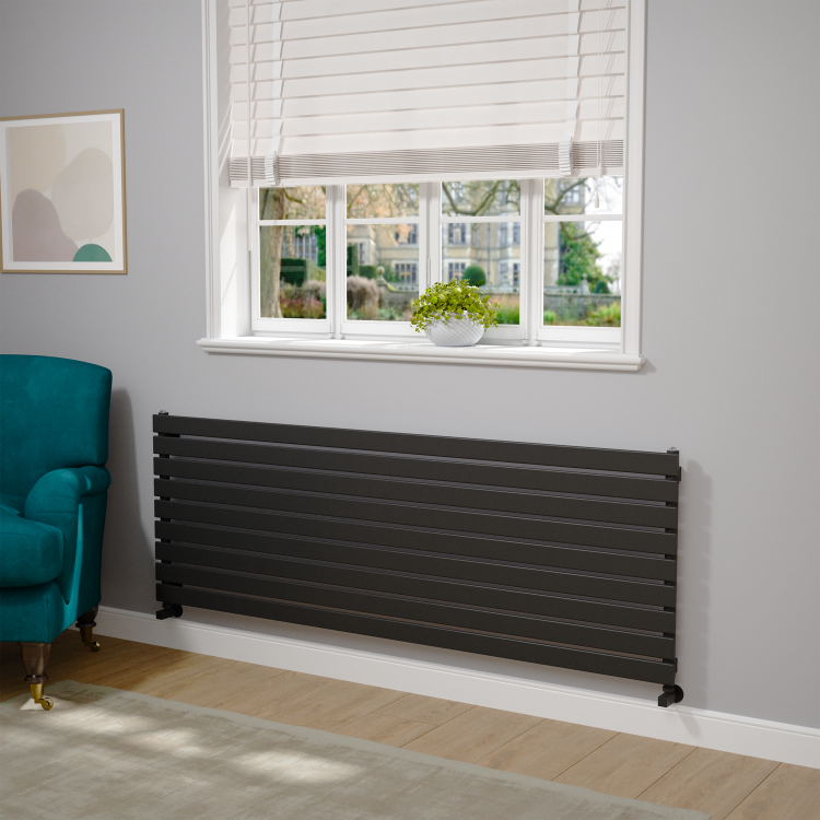 Riace Linea Midnight Black Flat Designer Radiator 630x1800mm Single Panel 4266 BTU - Horizontal Bars - Image 2
