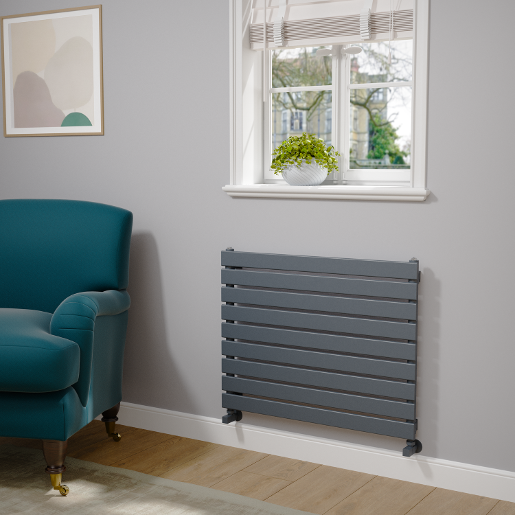 Riace Linea Dark Grey Anthracite Flat Designer Radiator 630x800mm Single Panel 1990 BTU - Horizontal Bars - Image 2