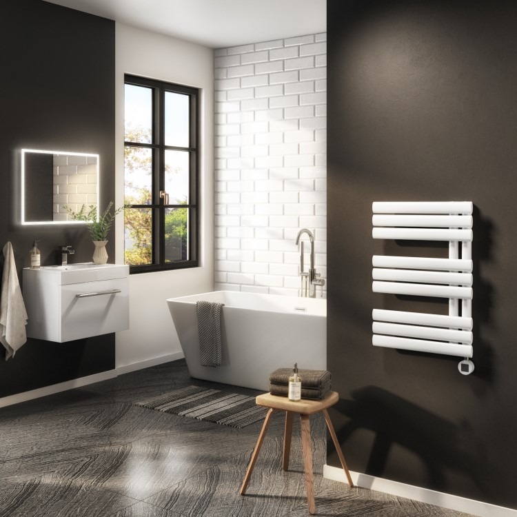 White Electric Towel Radiator 600W with Wi-Fi Thermostat - H650xW450mm - Bathroom Safe - Image 3
