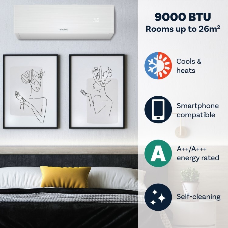electriQ iQool 9000 BTU Smart A+++ Wall Mounted Split Air Conditioner with Heat Pump - 5m Pipe Kit Included - Image 3