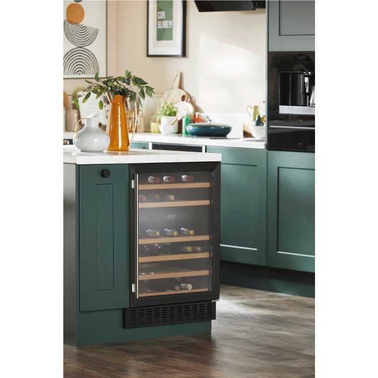 CDA 46 Bottle Capacity Dual Zone 60cm Freestanding Under Counter Wine Cooler - Black Glass - Image 4