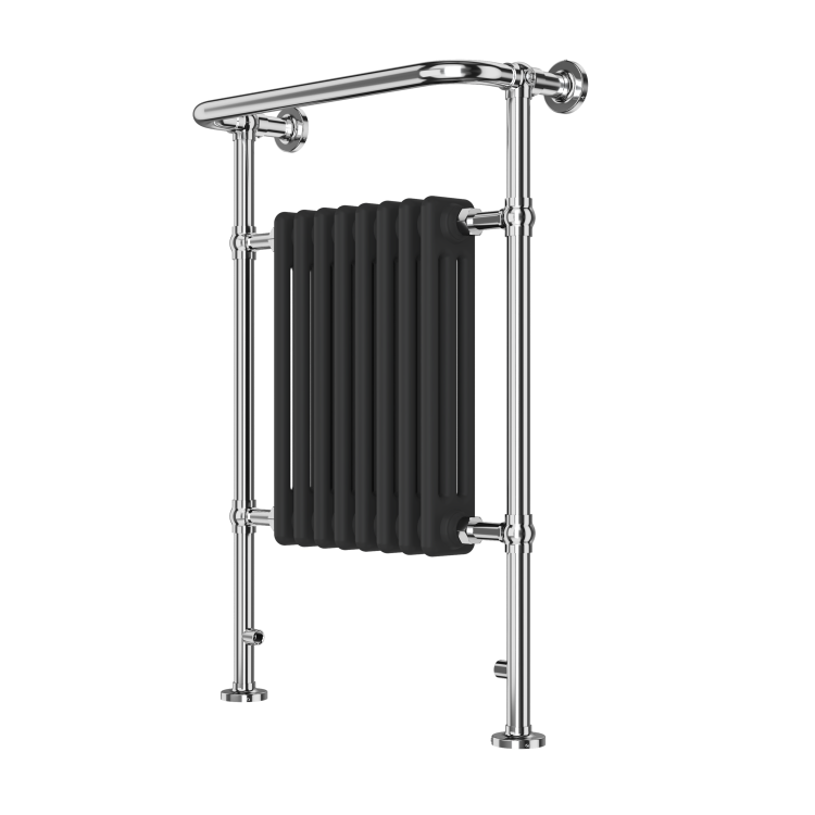 Black and Chrome Traditional Column Radiator with Towel Rail 952 x 659mm - Regent - Image 6