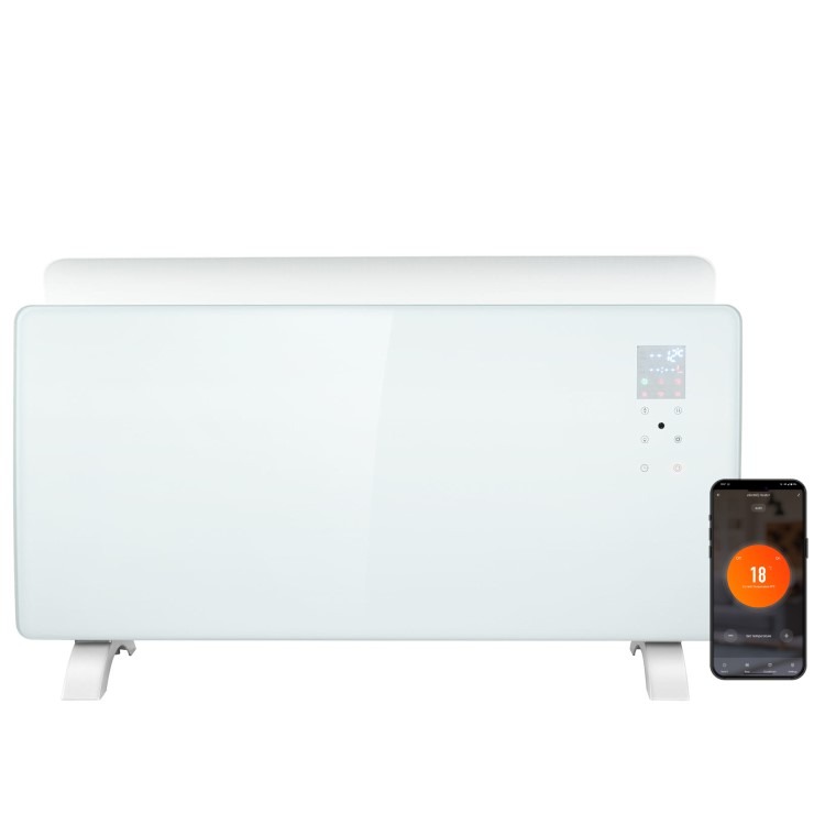 electriQ 2000W Smart Curved Designer Glass Panel Heater - Wall Mountable & Bathroom Safe - White - Image 4