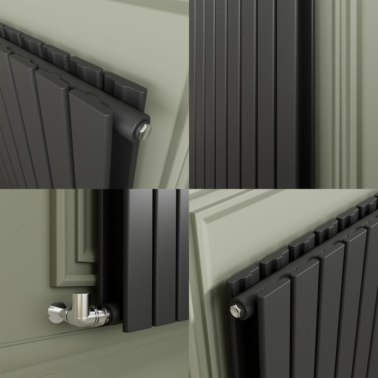 Riace Anthracite Horizontal Flat Designer Radiator 800x408mm Double Panel 1978 BTU - Image 4