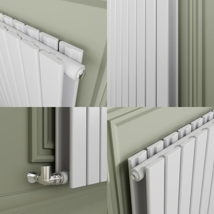 Riace White Horizontal Flat Designer Radiator 800x408mm Double Panel 1978 BTU - Image 4