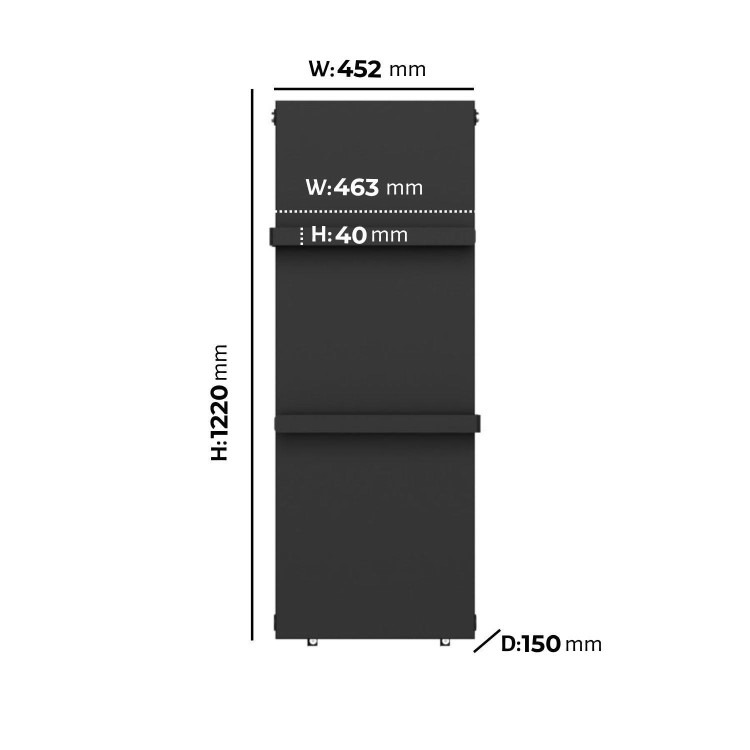 Black Vertical Panel Radiator with Towel Bars 1220 x 452mm - Hesperia - Image 6