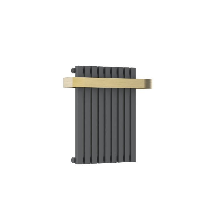 Gunmetal Single Panel Radiator with Brass Towel Bar 600 x 600mm - Iraya - Image 4