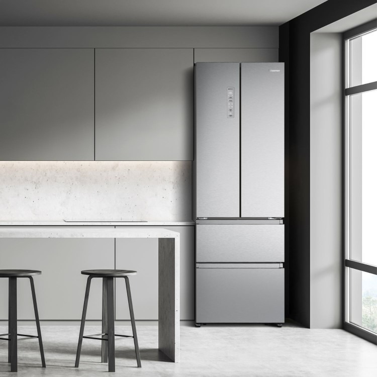 Hisense PureFlat 485 Litre French Style American Fridge Freezer - Stainless Steel - Image 4