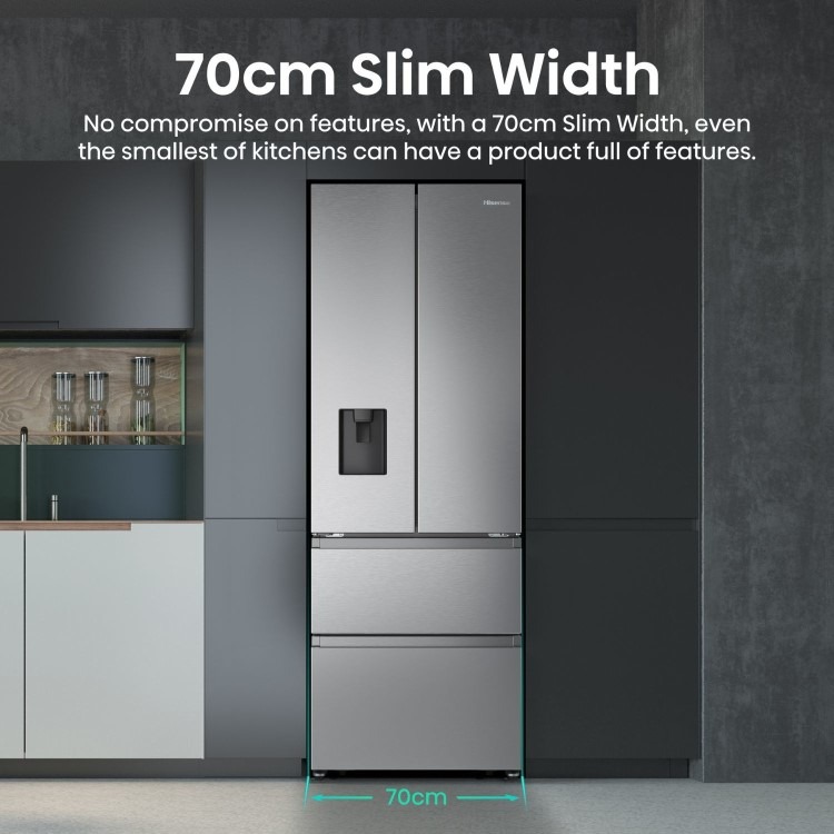 Hisense PureFlat 485 Litre French Style American Fridge Freezer - Stainless Steel - Image 3