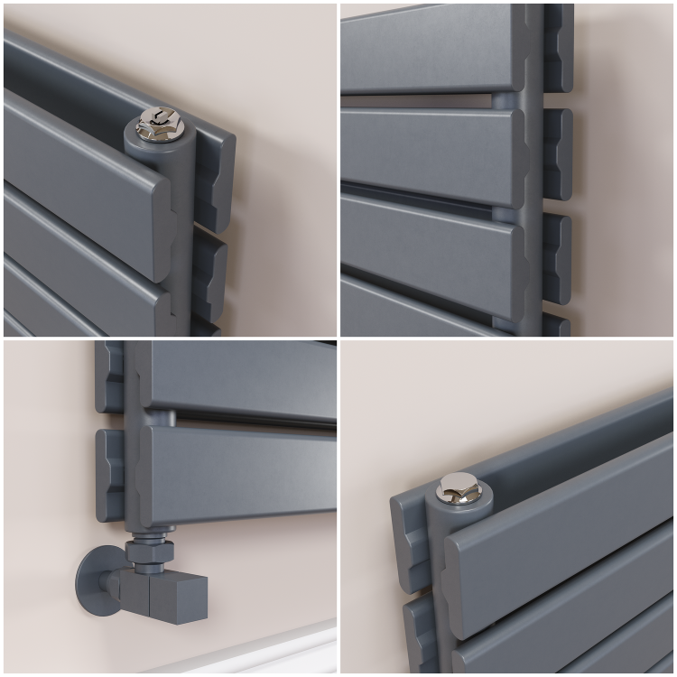 Riace Linea Dark Grey Anthracite Flat Designer Radiator 280x1400mm Double Panel 2235 BTU - Horizontal Bars - Image 3