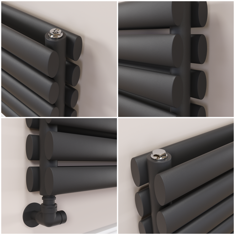 Sorrento Linea Midnight Black Oval Designer Radiator 295x1200mm Double Panel 2177 BTU - Horizontal Bars - Image 3
