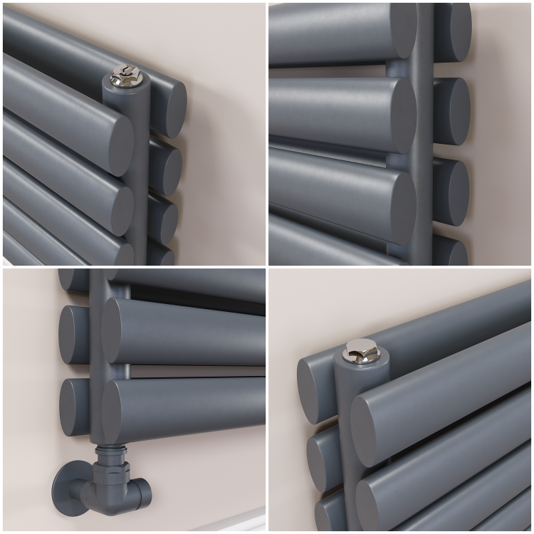 Sorrento Linea Dark Grey Anthracite Oval Designer Radiator 295x1200mm Double Panel 2177 BTU - Horizontal Bars - Image 3