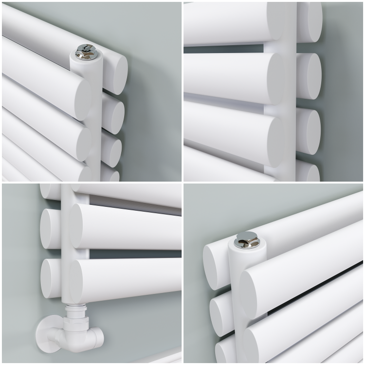 Sorrento Linea White Oval Designer Radiator 295x1200mm Double Panel 2177 BTU - Horizontal Bars - Image 3