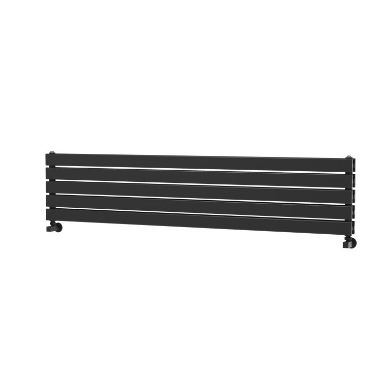 Riace Linea Midnight Black Flat Designer Radiator 350x1600mm Double Panel 3140 BTU - Horizontal Bars - Image 4