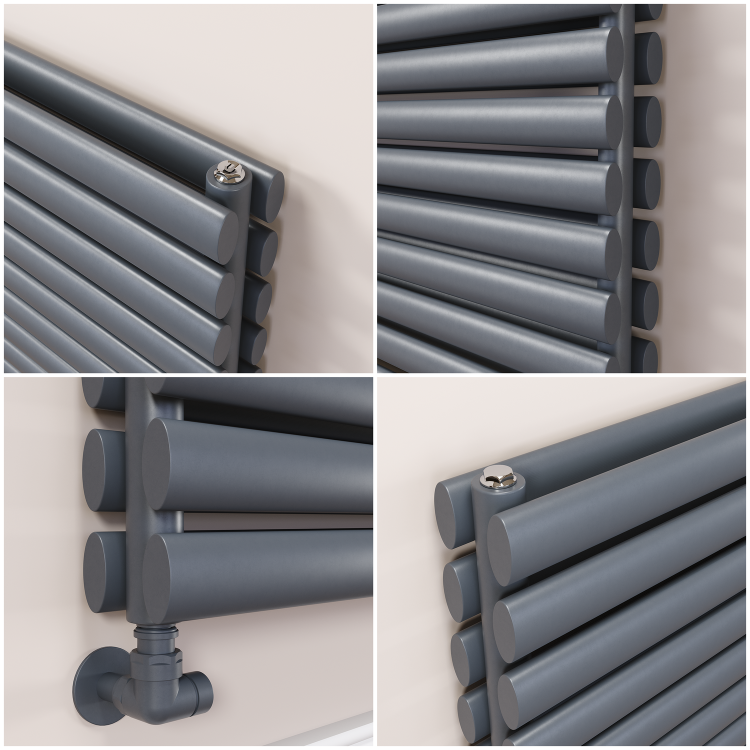 Sorrento Linea Dark Grey Anthracite Oval Designer Radiator 472x1000mm Double Panel 2952 BTU - Horizontal Bars - Image 4