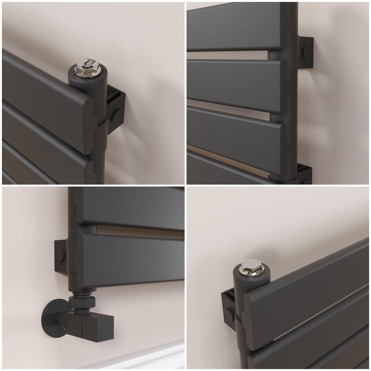 Riace Linea Midnight Black Flat Designer Radiator 280x1200mm Single Panel 1280 BTU - Horizontal Bars - Image 3