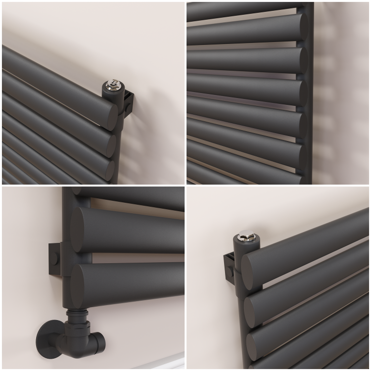 Sorrento Linea Midnight Black Oval Designer Radiator 472x1200mm Single Panel 2294 BTU - Horizontal Bars - Image 4