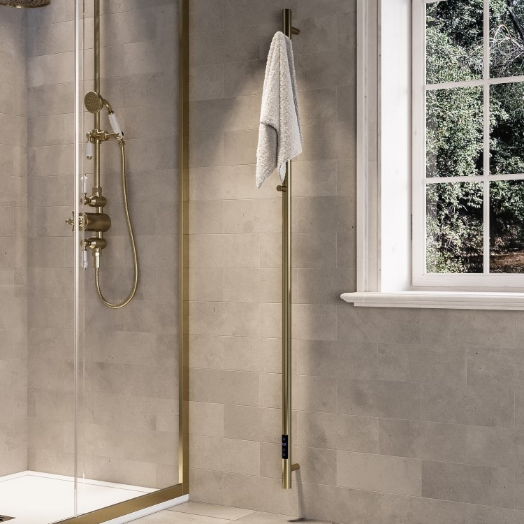 Brass Vertical Electric Towel Radiator 1600 x 73mm - Sagaro - Image 4
