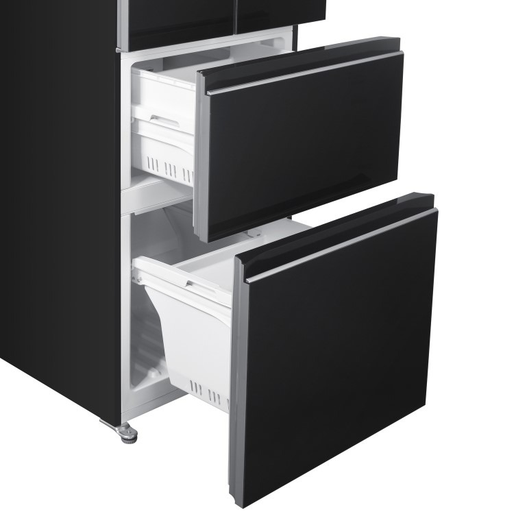 electriQ 320 Litre French Style American Fridge Freezer - Black Glass - Image 4