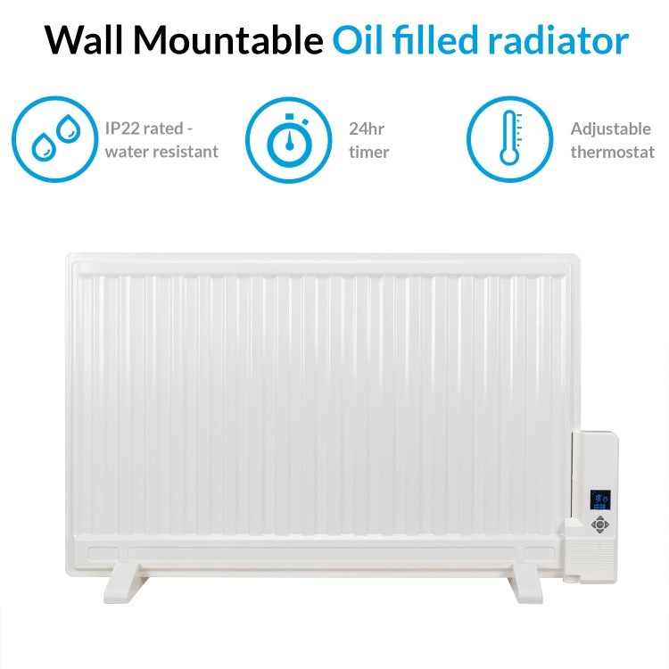 electriQ 800W Slim Wall Mounted Oil Filled Radiator H550xW950mm Weekly Timer - White - Image 4