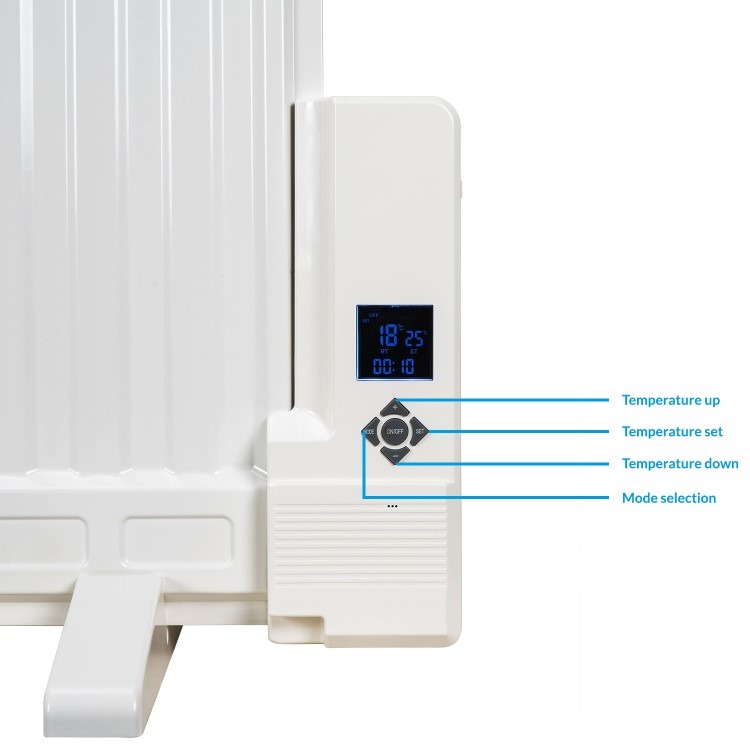 electriQ 800W Slim Wall Mounted Oil Filled Radiator H550xW950mm Weekly Timer - White - Image 2
