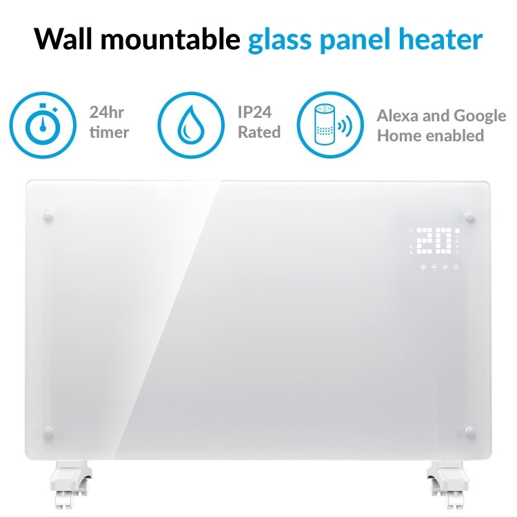 electriQ 2500W Smart Designer Glass Panel Convection Heater - Wall Mountable & Bathroom Safe - White - Image 7