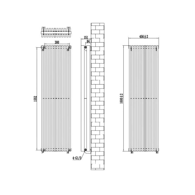 Black Vertical Double Panel Radiator 1600 x 450mm – Nevada - Image 3